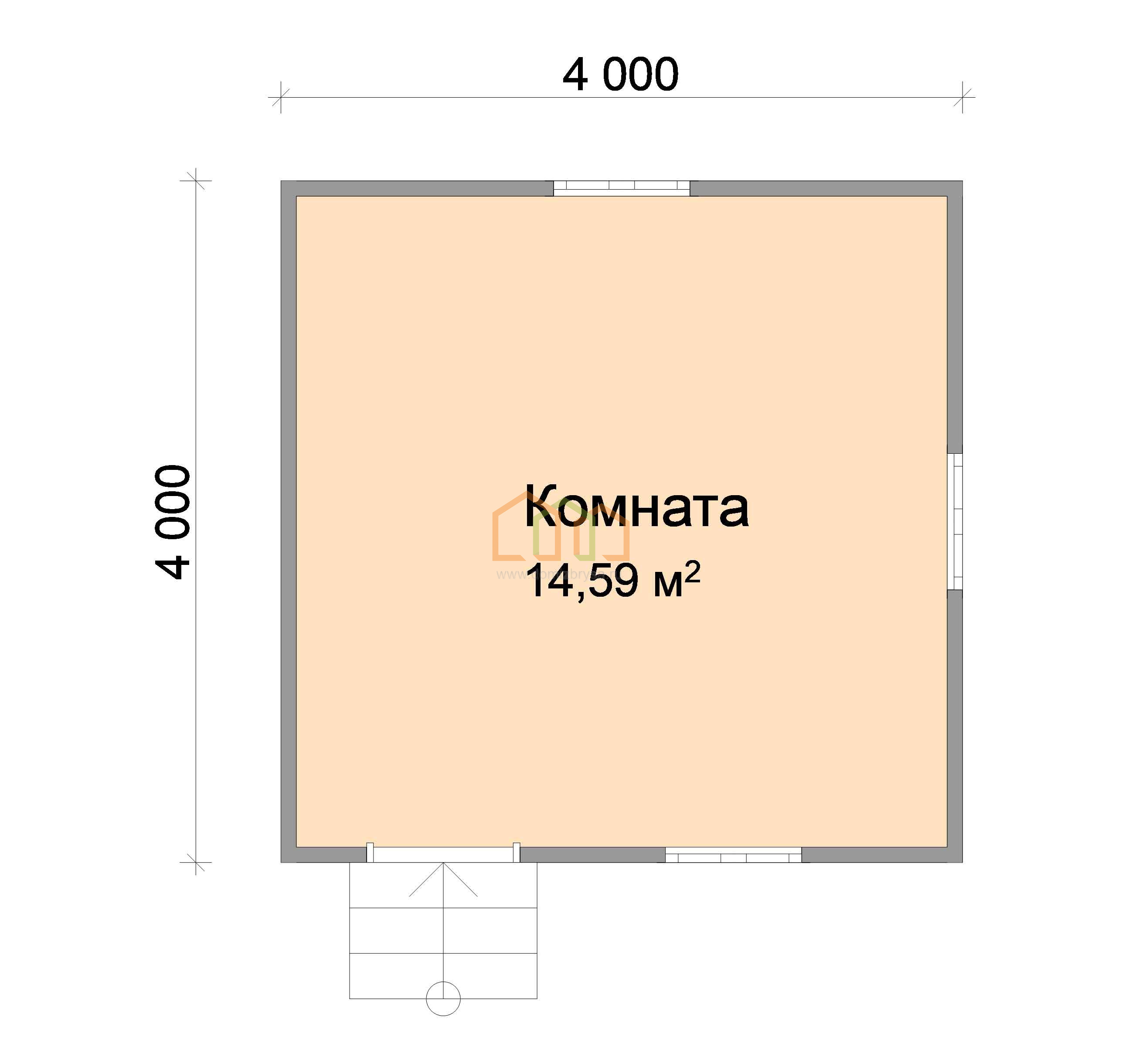 Брусовой дачный домик Березка (Б) 4х4 Площадь: 16 м² под ключ в Дмитрове