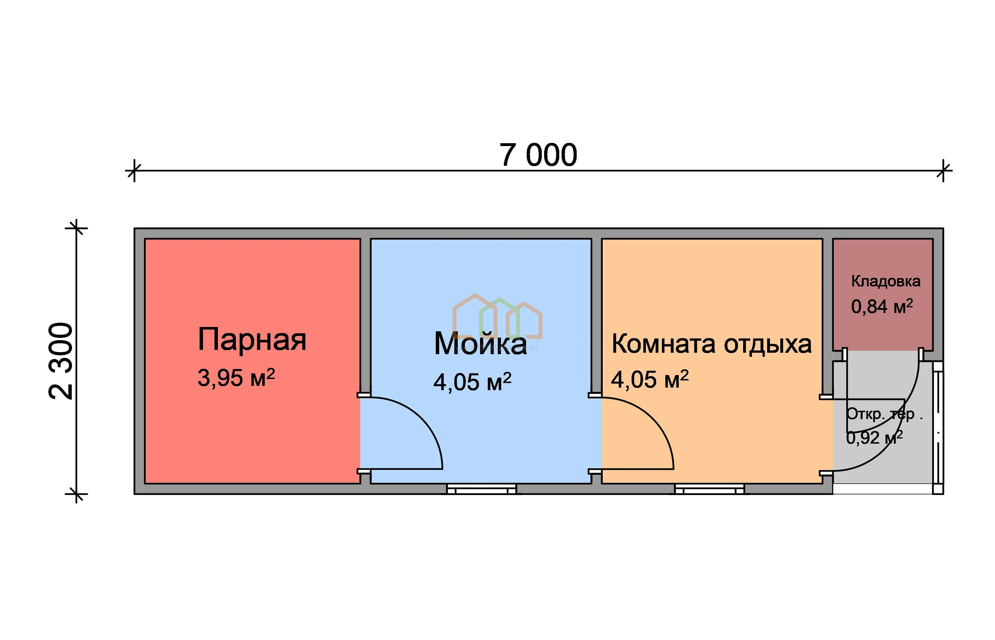 Перевозная баня из бруса 7х2,3 с кладовкой Площадь: 16.1 м² в готовом виде  за 361000 под ключ в Дмитрове