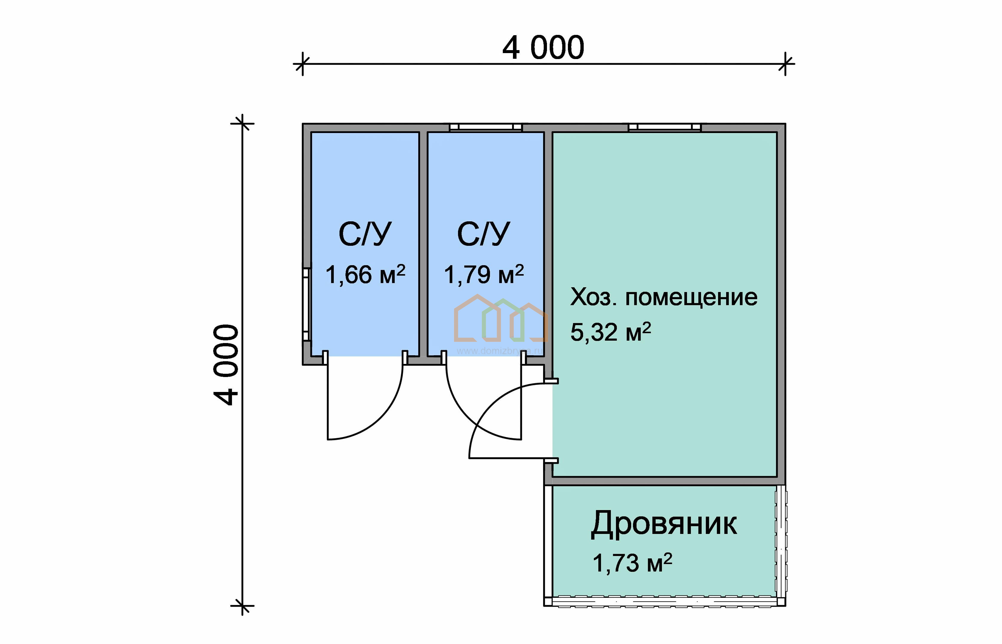 Угловой хозблок с туалетом, душем и дровником 4x4 (16 м²), цена 215500 руб.  под ключ в Дмитрове